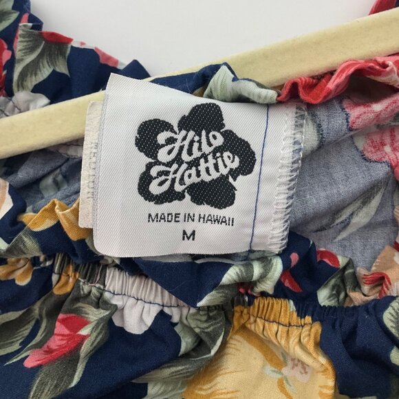 VTG Hilo Hattie Sz Medium Floral Maxi Tiered Dress Navy Hawaiian Tropical - Picture 4 of 10